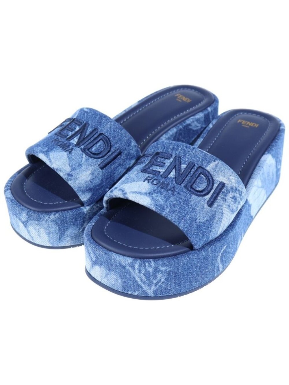 Fendi Sunshine Platform Sandals Indigo Blue Denim